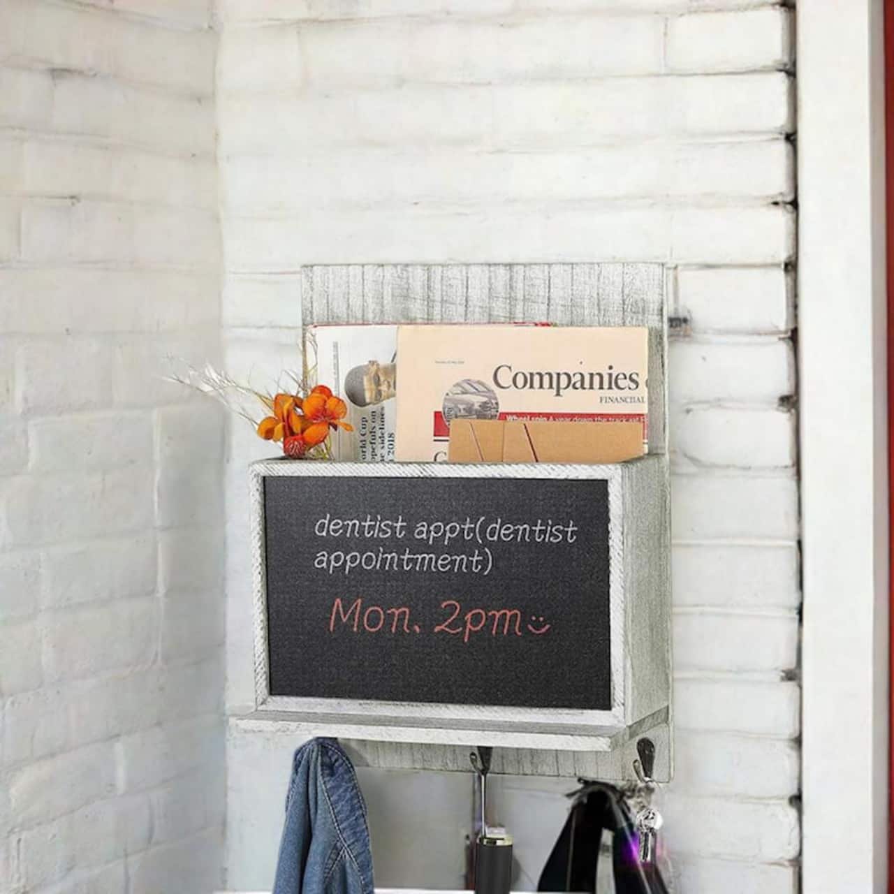 NEX™ 16" Olive Green Wall-Mounted Key & Mail Holder with Chalkboard